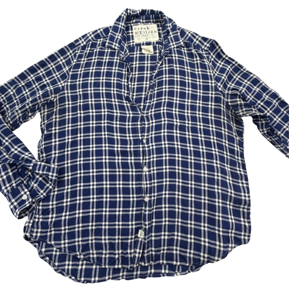 Frank & Eileen Shirt Womens S Blue Modal Button-Up Relaxed Fit Long Sleeve